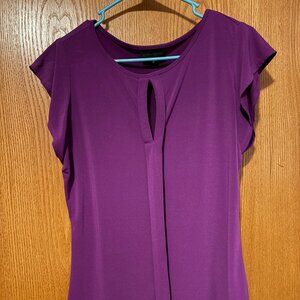 Purple Short Sleeve Blouse with Keyhole Neckline